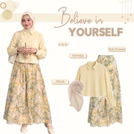 KEMEJA 1 Set of Latest Trendy Teenage Outfits [Shirt + Flower Skirt + Hijab] Suit Wanita - IS231N