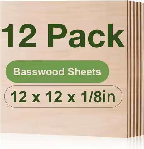 Robotime 12-Pack 3mm Basswood 12 x 12 x 1/8 Inch Craft Wood A/A Grade Basswood Sheets 1/8" - 1/8" Pl