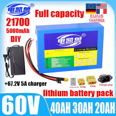 New 60V 40Ah 30Ah 20Ah 10Ah 21700 lithium-ion battery pack 0-3000W high-power electric tool with bui