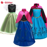Frozen Anna Princess Dress for Kids Girl Cosplay Costume Ball Gown Dresses Cloak Wig Crown Accessories Toddler Children Clothes Kid Girls Birthday Gift Carnival Party Outfit