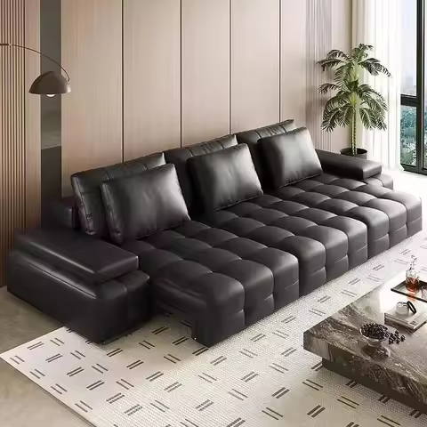 Lazy Convertible Sofa Bed Luxury Lawrence Genuine Leather Living Room Multifunctional Electric Sofa