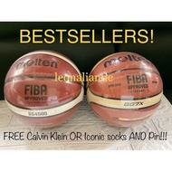 FIBA & OFFICIAL MOLTEN GG7X/BG 4500 IMPROVED VERSION BASKETBALL BALL, FREE ICONIC SOCKS + PIN