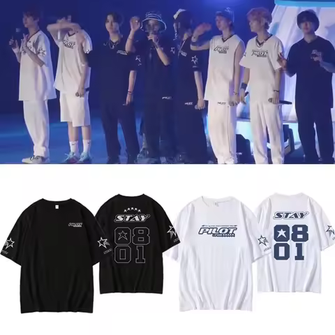 Kpop Stratykids2023FM Concert PILOTE FOR:5STARY FANS T-shirt O-neck Short Sleeved Cotton T-shirt Y2K