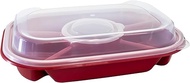 Red Jumbo Divided Serving Tray - Includes 6 Bins for Party Platter with Lid, Snackle Box Container, 