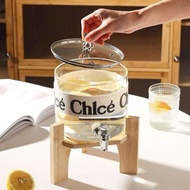 Glass Water Bottle with Faucet and Wooden Base | Cute Bear Lid Water Bottle 2200ML - 2300ML, Water B