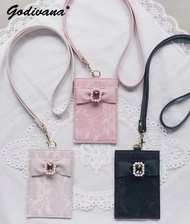 Japanese Style Lace Pearl Bow Neck Hanging Card Holder Work Permit Meal Card Ladies Work Card Holder