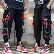 Classic Streetwear Hip Hop Joggers Men Letter Ribbons Cargo Pants Pockets Track Tactical Casual Male