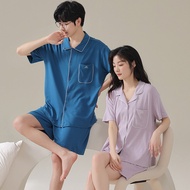 2024 New Modal Couple Pajama Set Summer Short Pajama Top Shorts Mens Home Clothes Cardigan