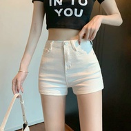 Seluar pendek denim A-line pinggang tinggi putih wanita musim panas gaya baru beg seksi pantat nipis