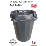 12 Gallon Pail with Cover Black Dustbin / Plastic Garbage with Cover/Plastic Dustbin with Cover/Pvc 
