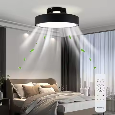 Modern Bladeless Ceiling Fan With Light For Bedroom Round 50Cm Vaneless Ceiling Fans With Lights And