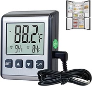 Oreutkd LCD Digital Thermometer, Water Thermometer with High/Low Temperature Alarm Function, Celsius/Fahrenheit Switchable Fridge Thermometer with External Sensor for Refrigerator Fish Tank Aquarium