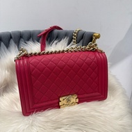 香奈兒 CHANEL Boy25 荔枝牛皮 桃紅色淡金