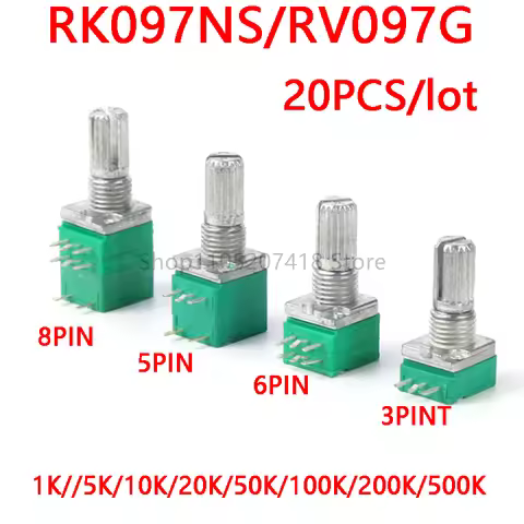 20pcs RV097 RK097 5K 10K 20K 50K 100K 500K 3pin 5pin 6pin 8pin Shaft 15mm Audio Amplifier Sealed Pot