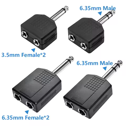 5/20PCS 6.35 Stereo Male to Double 3.5 Female 3Pole Dual Channel Plug Jack Audio Adapter Headphone M