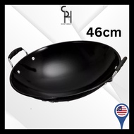 HEBAT👍 Kuali Hitam Original Ridged Iron Wok Enamel Wok Kuali Hitam Masak Iron Wok Double Handle Enam