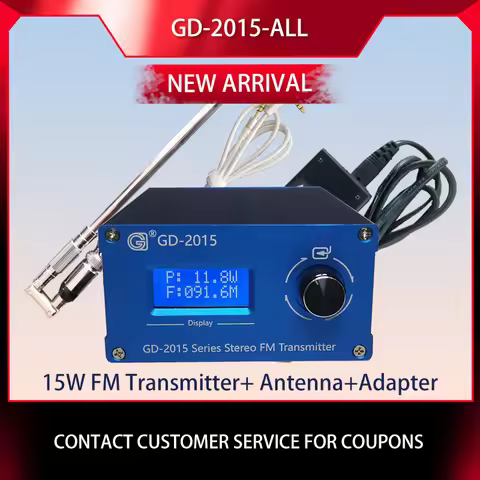 GD-2015-ALL 15W FM Transmitter FM Radio Station Radio Broadcast Transmitter QN chip 76-108Mhz
