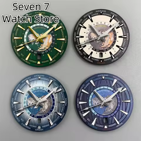 33.5mm Universal Time Watch dial C3 Green luminous blue green black dial 6 o 'clock date green lumin