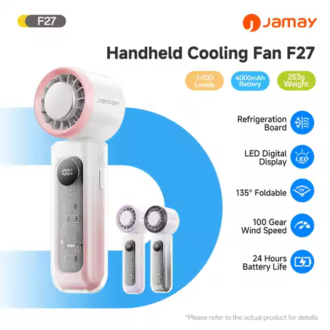 Portable Handheld Fan Transparent Design LED Digital Display 100 Gear Strong Wind Speed 135°Foldable