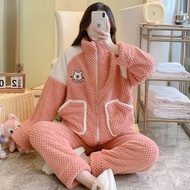 48j Plus Size 5XL Flannel Pajama For Women Winter High Collar Pijamas Feminino Warm Sleepwear  PFL