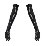 New Women Shiny Faux Leather unisex Black Long Gloves Men Latex Fetish Patent Leather Full Fingers Elbow Glove Cosplay A