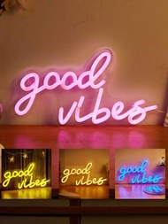 1入 Good Vibes 字母 LED霓虹燈牆壁裝飾夜燈，適用於家庭臥室、節日婚禮派對裝飾