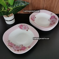 PINK CHELSEA 🌼 9" Dinner/Soup Plate (6pcs) Heat Resistant Opal Glass Giacomo Dining Set Pinggan Kaca Opal