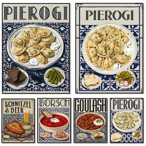 Hungarian goulash, Ukrainian borscht, German, schnitzel and beer, Pierogi delicious dumplings poster