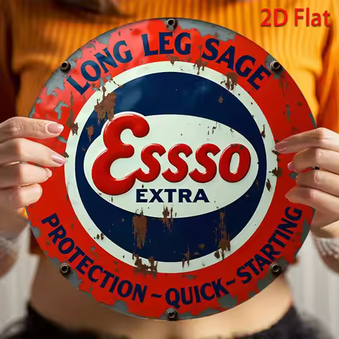2D Flat - 1pc of Esso Extra 2D Flat Sign - 8-Inch Round Oil Can Wall Art, Suitable for Kitchen, Gard