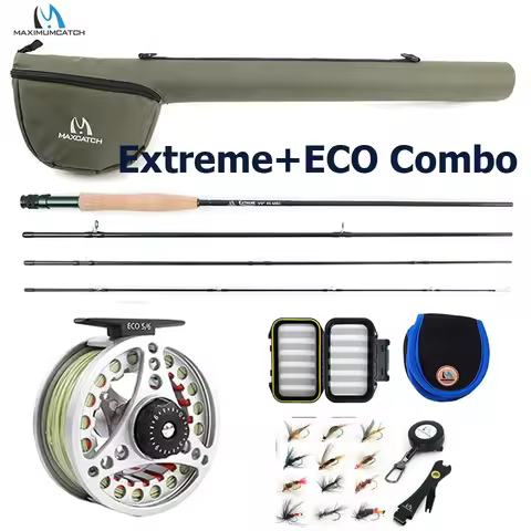 MAXIMUMCATCH Extreme ECO/Tino Fly Fishing Kit 8-9ft 3-8WT Medium-Fast Carbon Rod with Graphite Reel,