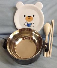 全新萌萌杯兒童成長手把隔熱碗-附蓋子湯匙筷子 不鏽鋼兒童碗 不鏽鋼碗 兒童餐具