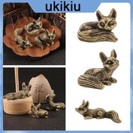 UKI Antique Finish Metal Foxes Miniature Animal Sculpture Compacts Desk Decors Ornament Cultural  fo