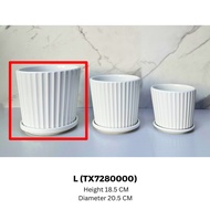 Ceramic Classic White Pot Series With Saucer Large 21cm Pasu Bunga Seramik Putih Outdoor Ceramic Flo