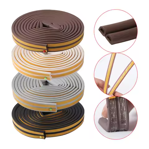 D-Type Self-Adhesive Seal Strip 5m EPDM Rubber Foam Sponge Color Wooden Door Sound Insulation Windpr