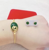 18K Bangkok Goldmix Lucky Jade Stones Bangle and earrings set
