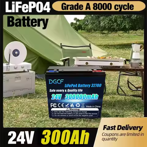 32700 24V 300Ah LiFePO4 Lithium Battery Built-in 300A BMS Rechargeable Battery for RV/Camper Solar M