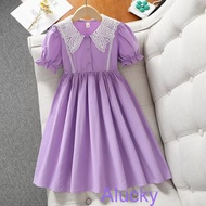 Kids Dress Baby Girl Princess Dress 5-13 Years Old Girl Short Sleeve Doll Collar Dress Summer Lace D