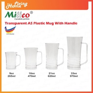 Transparent AS Plastic Mug With Handle Size 9oz 16oz 21oz 33oz Mitico Clear Plastic Cup