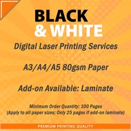 A3/A4/A5 BLACK & WHITE PRINTING SERVICE | DIGITAL LASER PRINTING | ADD-ON LAMINATE |