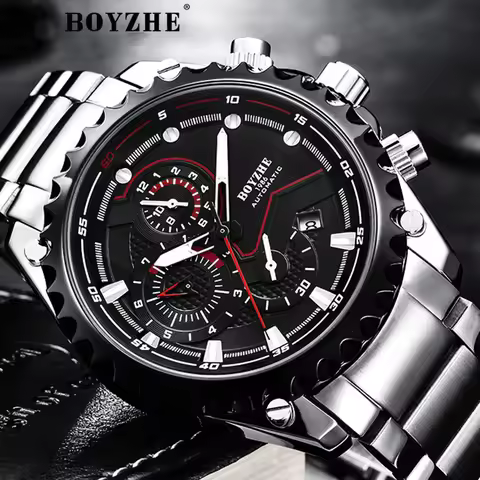 New Watches Men Luxury Brand BOYZHE Men Sports Mechanical Watches Waterproof Full Steel Men's Automa