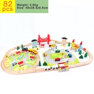 54/82/95pcs Wooden Train Toy Set Magnetic Connection Cars Wood Railroad Track Play Set Compatible with Thomas Brio IKEA
