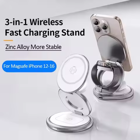 VIKEFON Portable Magnetic Zinc Alloy Travel Fast Wireless Charger Stand For Magsafe iPhone 17-12 App