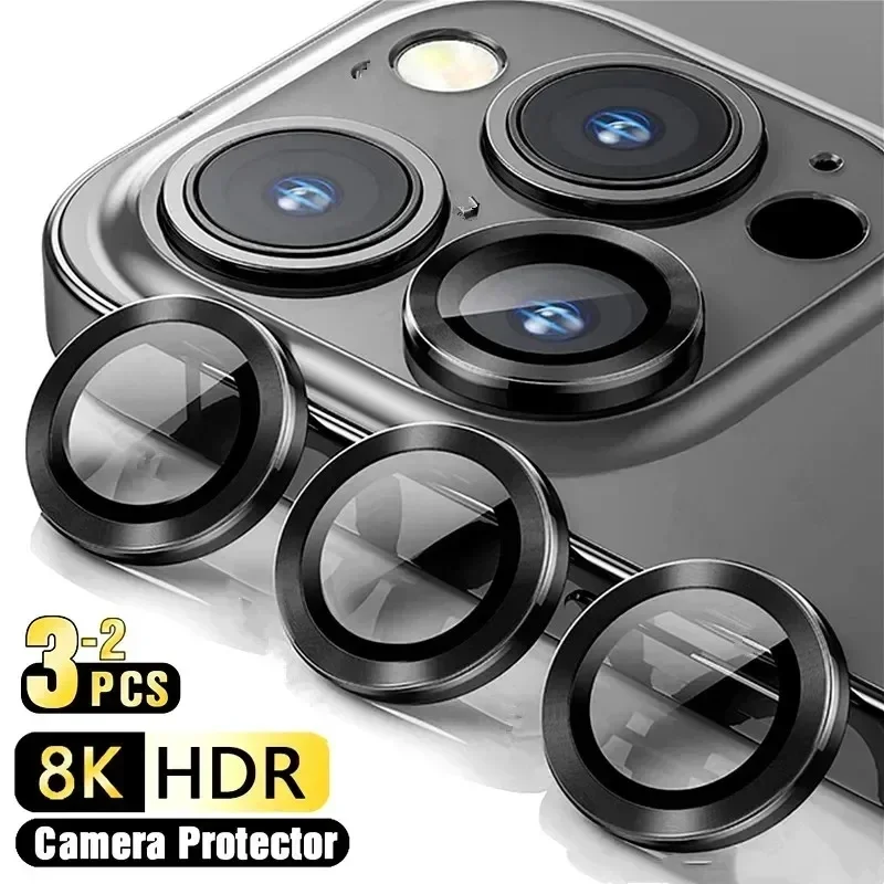 3-2pcs Camera Lens Protector For iPhone 12 13 14 15 Pro Max 13 Mini Metal Ring Protector Glass Camera Lens For iPhone 14 Pro Max