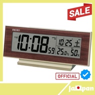 【Direct From Japan】Seiko Clock Alarm Clock Place Clock Natural Table Clock Radio Wave Digital Calendar Temperature Humidity Display Visible at night Always on Light gold pearl, part wood grain 82x206x51mm SQ325B