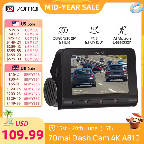 70mai Global New Cam A810 Ultra HD 4K AI Motion Detection Car DVR Support Rear or Parking Montioring