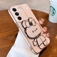 VIVO Y100 5G Y36 Y27S Plated Phone Case with Hidden Mirror Stand Cute rabbit shape design Y17S/Y27S