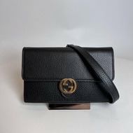 GUCCI 黑雙G淡金扣 WOC