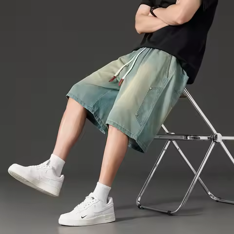 5XL 6XL 7XL 8XL Men's Denim Shorts Summer Brand Clothing Elastic Waist Drawstring Lightweight Lyocel