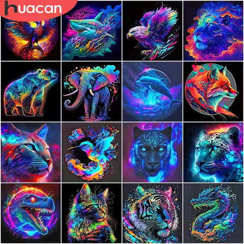 HUACAN Animal 5D Diamond Painting Phoenix Full Square Round DIY Diamond Mosaic Tiger Elephant Handma