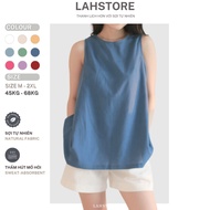 Shirt Sleeveless LAHSTORE women's overalls, linen fabric, deep slit back, wooden buttons ASN01 (navy